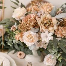 38件套香槟色人造花装饰套装，包含花茎和叶子，可DIY花束，仿真花，情人节装饰，送她的礼物，也适用于婚礼、生日、家居和卧室装饰，以及春节装饰。 - 彩色 - 查看 5