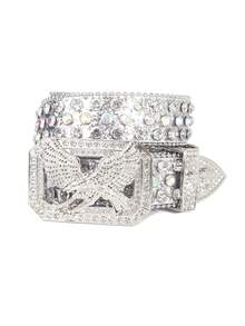 1条闪亮水钻装饰腰带，时尚街头风，适合男士——可搭配西部牛仔和女牛仔服装、夏季连衣裙、学校万圣节、休闲、商务、街头、波西米亚风、西部风、户外装扮，是送给男士、丈夫、男友、父亲、爸爸的圣诞礼物。 - 銀色 - 查看 15