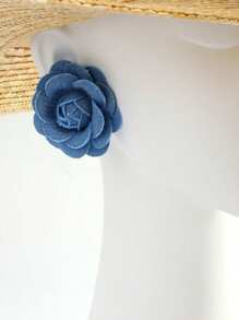 BMOR 1 par de aretes de vaquero retro con camelias y aretes de flor de denim 3D personalizados y exagerados, adecuados para el uso diario de las mujeres