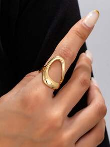 1 pieza Anillo metálico liso de diseño geométrico de moda, joyería minimalista hueca adecuada para uso diario, unisex