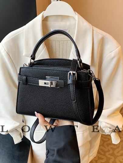 low tea Nouveau sac à main de dame motif litchi d'été, sangle d'épaule décorative mode réglable, sac messenger minimaliste avec décoration de matériel de haute qualité, sac de navette monobretelle