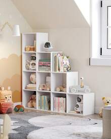 Bibliothèque à 10 Compartiments, Étagère avec Casiers Ouverts, Meuble de Rangement, pour Décorations, Cadres Photos, Salon, Chambre, Bureau, 29 x 129,5 x 129,5 cm,  Blanc - Blanc - Voir 3