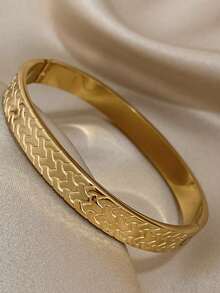 1 件女士编织图案手镯优雅不锈钢袖口手镯日常派对珠宝圣诞礼物海滩