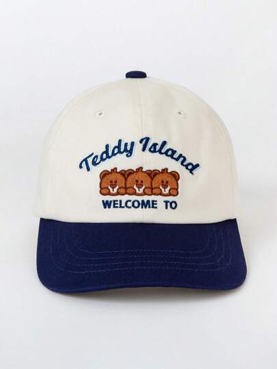 mini bala Kids'Cute Bear Embroidered 2-Tone Hat - Casual Baseball Cap For Daily Wear