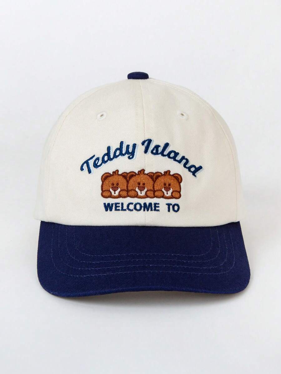 mini bala Kids'Cute Bear Embroidered 2-Tone Hat - Casual Baseball Cap For Daily Wear - Milky White - View 1