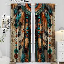 Bohemian Feather Pattern Semi-Sheer Curtains - 2pcs Polyester Pongee Woven Rod Pocket Drapes For Bedroom, Embossed Knit Fabric, Machine Washable Contemporary Window Treatments - Fashion Curtain Panels For Living Room & Office Decor