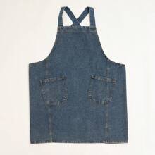1pc Denim Apron, Extra Long Tie Strap, Unisex Home Kitchen, Work, Japanese Style Bib Apron