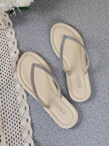 Women's Rhinestone Embellished Flip-Flop Flat Sandals, Multi-Color Sparkly Summer Promotion Hot Selling Casual Outdoor Beach Vacation Shoes, Oversized Size 44 Couples