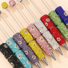 5pcs Luxury Flash Artificial Diamond Heavy Industry Gemstone Beaded Ballpoint Pen Diy Material Package Diy Pen Silicone Beads Focus Beads Jewelry Accessories Toys Stationery Creative Crafts - Multicolor - View 1
