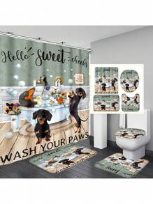 1pc/4pcs Funny Dogs Dachshund Shower Curtain Set Including Shower Curtain With 12 Plastic Hooks, Bathroom Non-Slip Mat, Toilet U-Shaped Mat, Cover Mat Vintage Animal Pets Cute Hilarious Modern Home Decor Bathroom Accessories Back To School