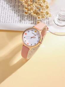 Set de 2 piezas: Reloj de cuarzo con esfera redonda y números árabes minimalista + pulsera con forma de mariposa, adecuado para regalo de cumpleaños, uso diario, etc. (sin caja)