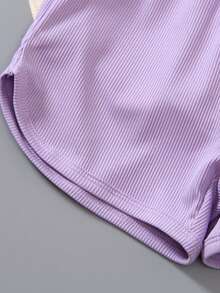 3pcs/Set Young Girls Solid Color Casual Crew Neck Sleeveless Tank Top Bowknot Decorated Shorts Summer Outfit - Multicolor - View 7