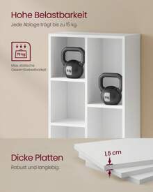 VASAGLE Bücherschrank, Bücherregal, mit 5 Fächern, Büroregal, Würfelregal, Standregal, für Wohnzimmer, Schlafzimmer, Büro, Kinderzimmer, weiß