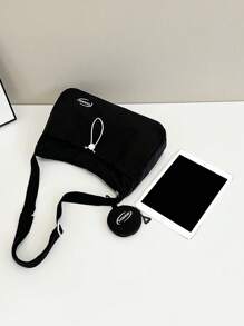 1 pieza Nuevo bolso de mano de nailon para madre e hijo, bolso de hombro y cruzado con estampado de letras fresco y sencillo, adecuado para mujeres jóvenes, estudiantes, campus, compras callejeras, con gran capacidad para teléfono, libros, laptop