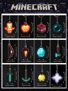 12pcs Minecraft Official Licensed Acrylic Keychains, Including Totem Of Undying, Diamond Pickaxe, Ender Crystal And More Keychains & Backpack Decorations, Best Gift - Multicolor - View 5