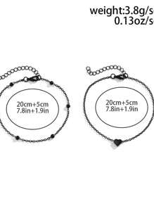 Set de 2 piezas de tobilleras con forma de corazón negro, estilo gótico, adecuado para uso diario y ocasiones festivas