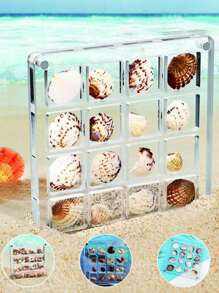 1pc 36/33/17 Grids Acrylic Square Transparent Seashell Storage Box, Beach Stones Specimen Display, Mini Jewelry Box, Handmade Gift, Decorative Desktop Organizer Box, DIY Storage Box, Holiday Gift For Women Storage Organizer Travel Essentials Back To School Dormitory Storage