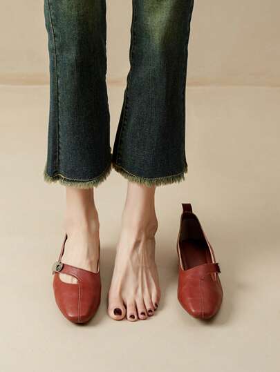 Sapatilhas Vermelhas Tipo Mary Jane Femininas, Salto Baixo com Tira, Versáteis e Elegantes, Bico Baixo, Confortáveis, Respiráveis e Macias, Sapatos de Enfermeira Ideais para o Trabalho