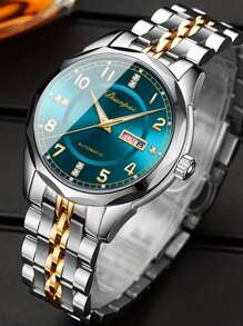 1 pieza Reloj mecánico de hombre, con diamantes, luminoso, de acero inoxidable, automático, con calendario y exhibición de día de la semana, regalo