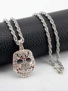 Vintage Rhinestone Decor Mask Pendant Necklace, Hip Hop Fashion Jewelry, European And American Style