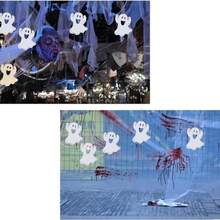 10 sztuk drewnianych dekoracji w kształcie duchów w klimacie Halloween, ozdoby wiszące, rekwizyty do dekoracji miejsc, karnawał graffiti