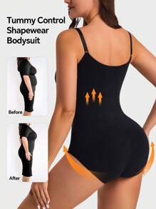 1 pieza Prenda moldeadora con almohadillas para el busto, compresión media del abdomen y la cintura, diseño de brasier triangular, moldeador corporal completo