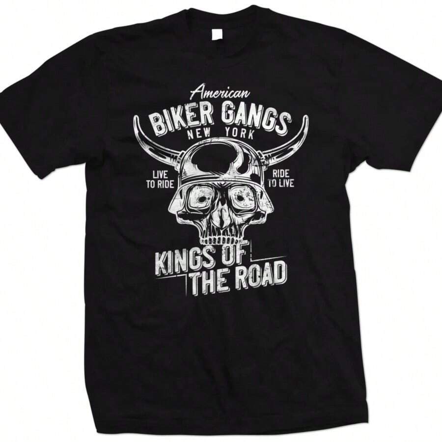 COOL SUMMER Biker Men Cotton T-Shirt Motorbike Big Size Print Cool Fashion Streetwear Classic Big Size Tee New Arrival Motorcycle Top S-4XL - 黑色 - 查看 1
