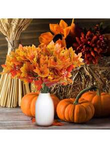 Set de 5 piezas Ramo de flores de hojas de arce artificiales, hojas de arce otoñales simuladas, plantas artificiales, para decoración de pared con flores, diseño de escenas, arreglos florales para sala de estar, dormitorio, bodas, fiestas, decoración del hogar, relleno de escritorio. Decoración de Halloween, hojas de otoño, cosecha de Acción de Gracias, suministros navideños, decoración del hogar, decoración de mesa, decoración de estilo rústico.