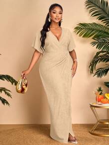 BIUBIU Vestido con envolvente acanalado y escote en V profundo para mujer talla grande