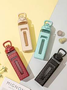 1 夏季新款800ML皮革纹理方形纯色太空杯，带直饮嘴和手持弹跳水壶。高颜值户外水壶，男女生通用-适合学生返校使用 - 彩色 - 查看 4