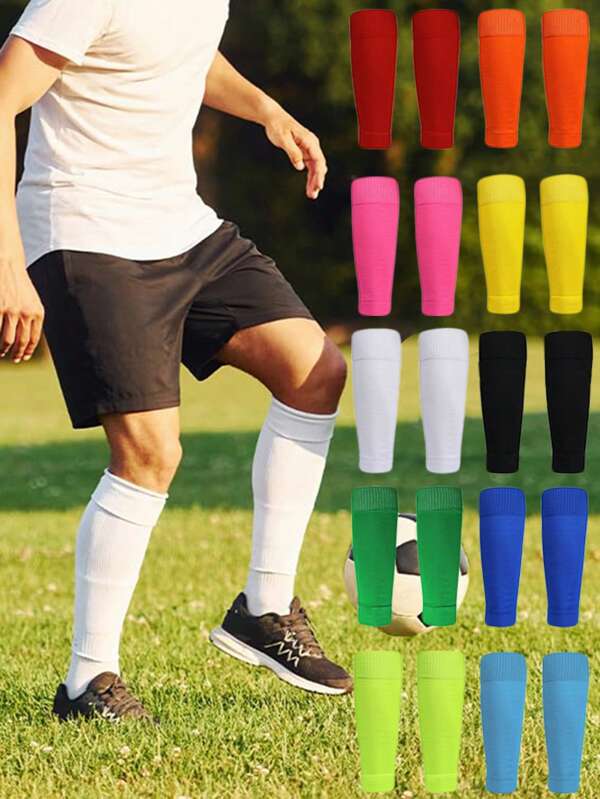 4 Stücke Fußballsocken mit Schienbeinschützern, unisex, einfarbig gestrickt aus Nylon und Spandex, Sport-Kompressionsbeinlinge geeignet für Fußball, Basketball, Radfahren, Wandern, Reisen