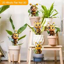 2D, 5 Stück süße Bienen Freunde Acryl Gartendekoration, Outdoor Dekorationen für Gärten, Rasenflächen, Topfpflanzen, Höfe und mehr, perfektes Geschenk, 2D flach