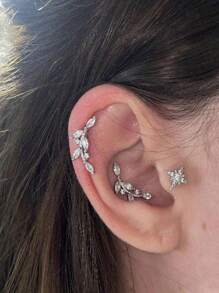 1Piece Stainless Steel Crystal CZ Leaf Stud Earring For Women Helix Tragus Conch Lobe Earrings Cartilage Piercing Ear Jewelry 18G