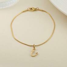 1pc Stainless Steel Fine Round Snake Chain Bracelet For Women, With 26 Alphabet Friendship Bracelet, Elegant Accessory Gift For Graduation, Holiday, All Year Round