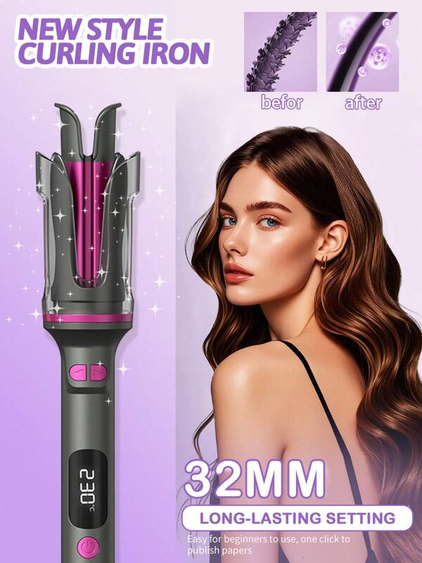 32mm Fully Automatic Curling Iron (Free Gift: 1pc Comb/1pc Duck Clip/2pcs Clamps), Smart Digital Display, Slouchy Person's Gadget, Ceramic Coating Protects Hair, Technology Anti-Scald Curling Iron, Suitable For Holidays: Valentine's Day/Mother's Day/Birthday Gift/Wedding Styling/Daily Care/Surprise For Girlfriends, Beauty's Favorite Styling Tool Set, Suitable For Cosplay, Parties, Home, Travel