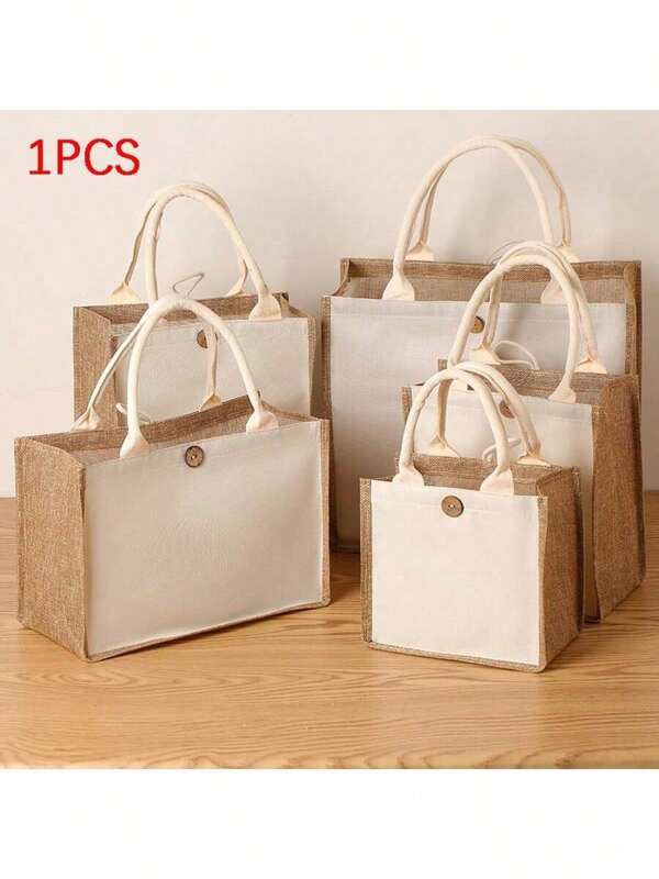 1pc Tote Gift Shopping Bag Laminated Waterproof Hand Carry Zipper Linen Bag Simple Fashion Gift Bag DIY Tote Bag Shopping Commuter Bag Lunch Lunchbox Bag