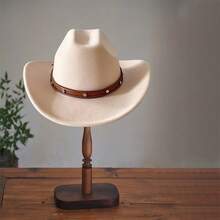 Cowgirl Hats For Women Men Retro Felt Fedora Hat Wide Brim Jazz Hat With Tie-Up Belt - Màu be - Xem 3