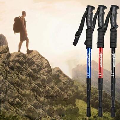 1 件 3 节直柄和 T 型握柄登山杖，专业户外徒步杖，轻便伸缩折叠登山杖手杖登山装备