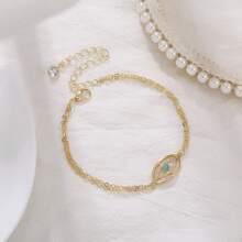 TUANZISP 1 pièce Bracelet doré en zirconium cubique et œil bleu en couches, un bijou exquis et personnalisé en cadeau pour les femmes, mode casual polyvalente