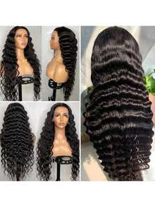 34 Inch 200% Density 13x4 Loose Wave Lace Front Wig Natural Black Color Human Blended Hair Wig Human Hair Pre Plucked Pre Cut Brazilian Virgin Human Blended Hair Human Hair Natural Hairline Wigs For Women 13x4 HD Transparent Lace Frontal Water Wave Wigs For Beginners - Natural & Black - View 8