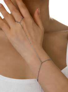 1 pieza Pulsera de cadena para el dedo de acero inoxidable de moda, apta para uso diario de mujeres