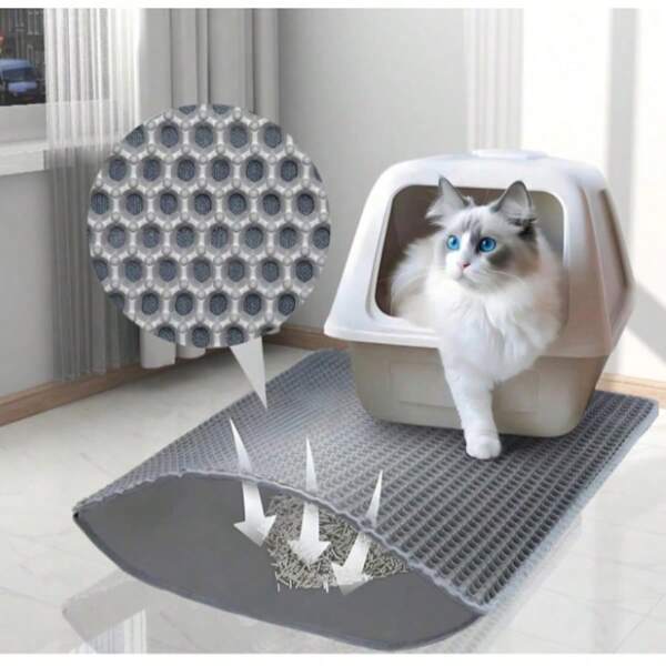 1 PC Tapete para areia de gato de estimação, à prova d'água, dupla camada, armadilha para areia de gato, tapete para caixa de areia de animal de estimação, almofada de limpeza, tapete para coleta de areia de gato (à prova d'água para areia de gato/cachorro), também pode ser usado como base para tigela de cachorro, suprimentos e acessórios para gatos