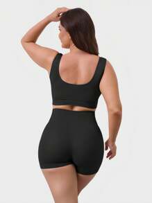 Women 2pcs Medium Suppor Ank Lop Ribbed Seamless Removable Cups Workout Exercise Sport Bra, Oga Ribed Seamless Workout High Waist Athletic Legging Shorts