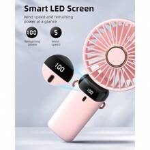 TFFFPortable Handheld Fan Battery Operated Fan With Base 8 Hours Digital Display 5 Speeds 90° Ajustable Rechargeable Mini Fan For Outdoor Indoor Pink