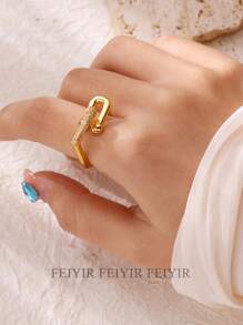 Luxus Hufeisenringe aus Edelstahl, kubischer Zirkonia in Gold- und Silberfarbe, nicht verblassend, offener Ring für Frauen, Hochzeitsschmuck, Party-Accessoires, Urlaub, Geschenke für Tochter/Mutter/beste Freundinnen