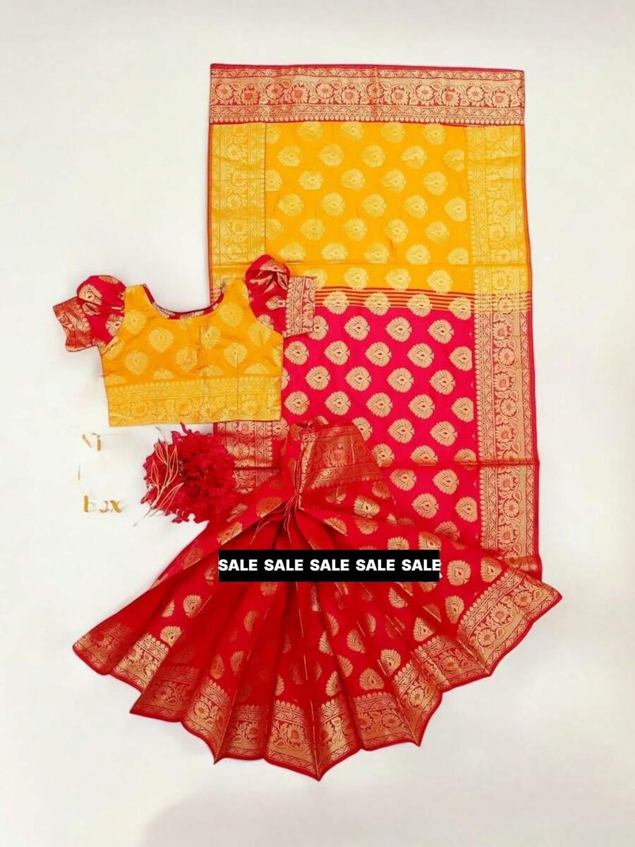 Girls Traditional Ready To Wear Saree –  Wear For Kids- 107 - Multicolor - View 1