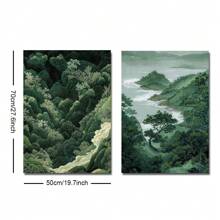 Conjunto de 2 pôsteres de parede de arte japonesa Zen Green Forest Mountain sem moldura, impressão em tela, minimalista, Japandi Wabi Sabi, pintura de paisagem abstrata para apartamento, sala de estar, quarto, decoração de casa moderna
