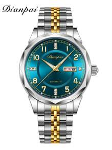 1 pieza Reloj mecánico de hombre, con diamantes, luminoso, de acero inoxidable, automático, con calendario y exhibición de día de la semana, regalo