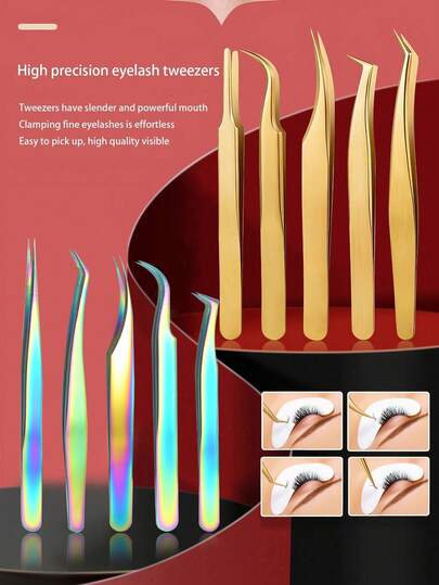 Waloshow 专业睫毛延长镊子套装装饰防静电海豚孔雀蝴蝶睫毛延长精密直弯镊子化妆工具