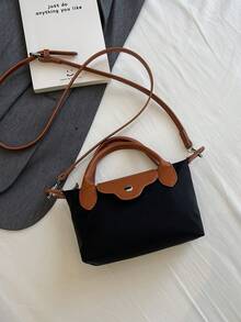 女士时尚休闲百搭撞色面料饺子包，简约尼龙方形包女士手提包，时尚手柄钱包，复古风格手提包，配有可拆卸肩带，适合少女、女大学生、新秀和白领人士的手提包，非常适合办公室、大学、工作、商务、通勤